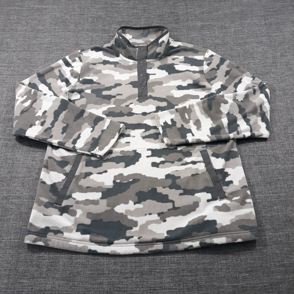 Duluth Pullover Sweater Men Size L Camouflage Snap Buttons Outdoor Fleece Gray
